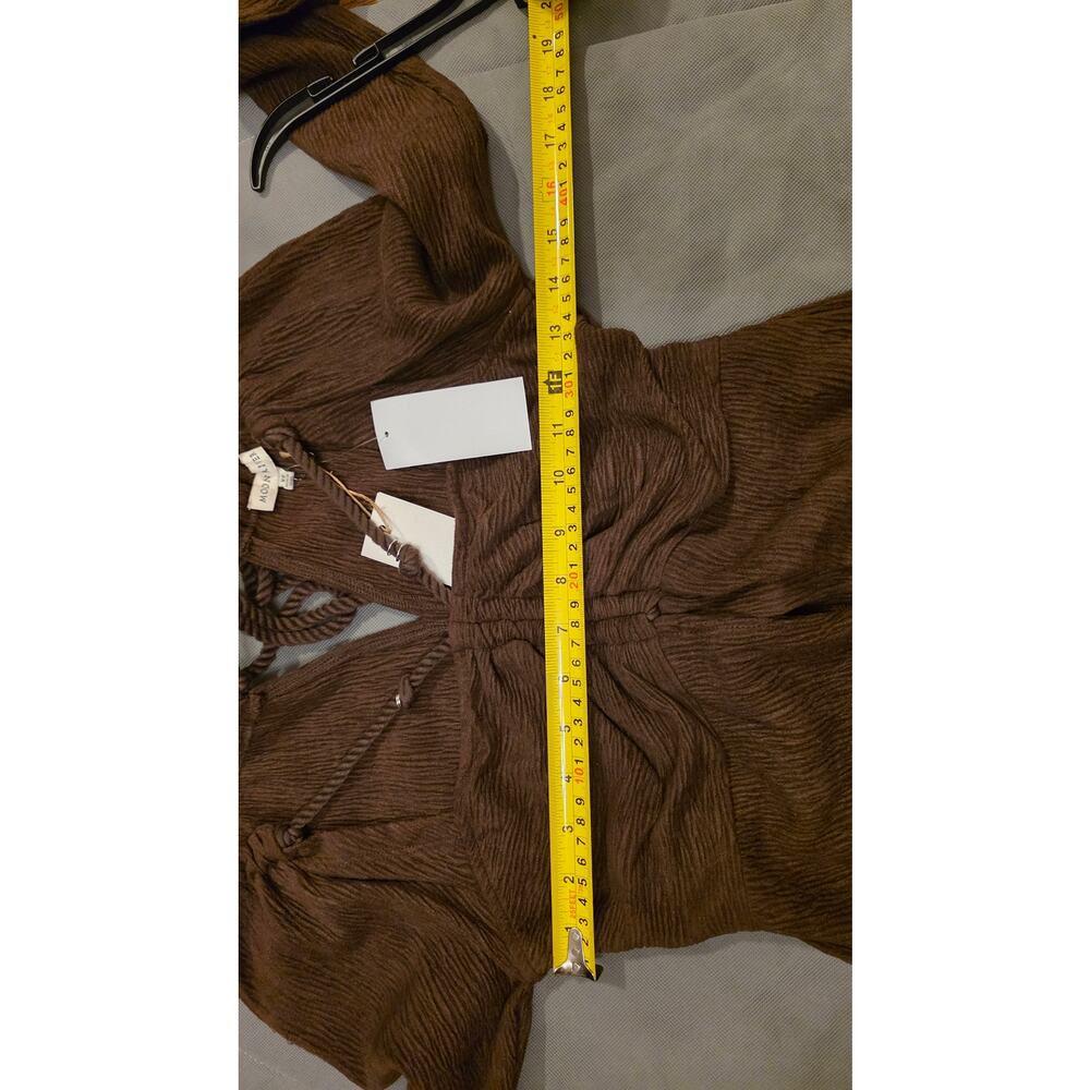 NwT Moon River Chocolate Ruche Long Sleeve Boho Peplum Textured Top XS - Picture 9 of 12